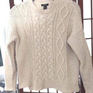 FOREVER 21 chunky Cream cable knit cozy sweater Sz L